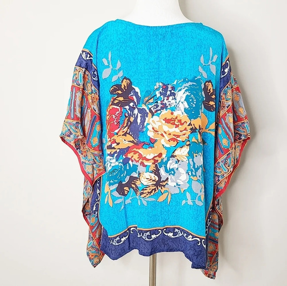 Tolani Boho Blue Silk Handkerchief Floral Top S - Picture 2 of 6